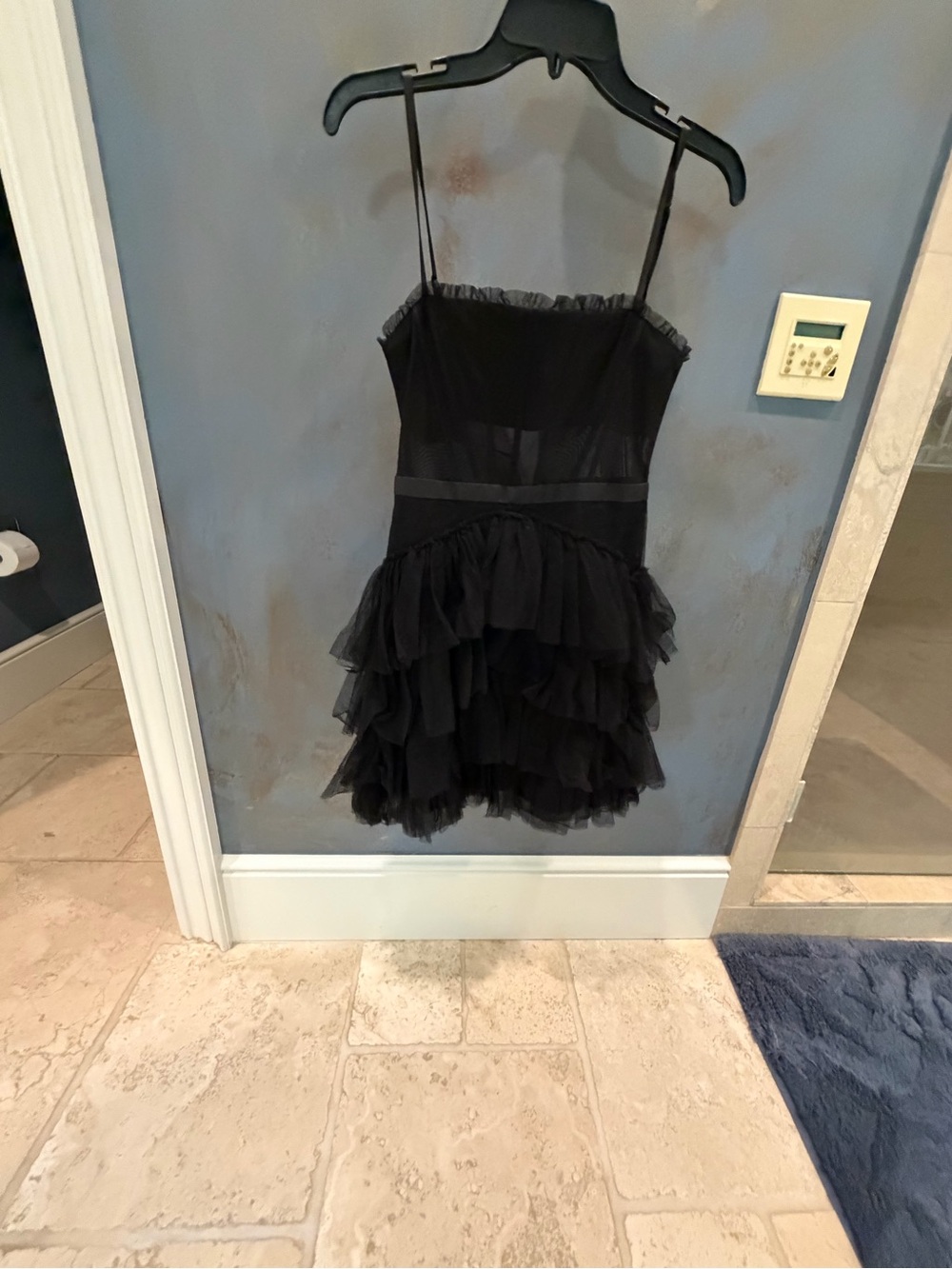 Betsy & Adam Black Layered Tulle Ruffle Party Dress
